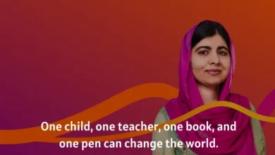 Woman with inspirational education quote on colorful background